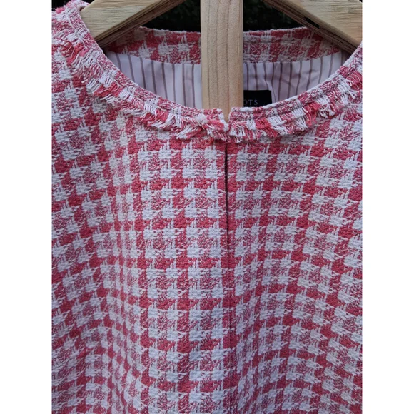 💐EUC TALBOTS Blazer Jacket Pink White Checkered Tweed Fringe Sz. 12 - Picture 5 of 14